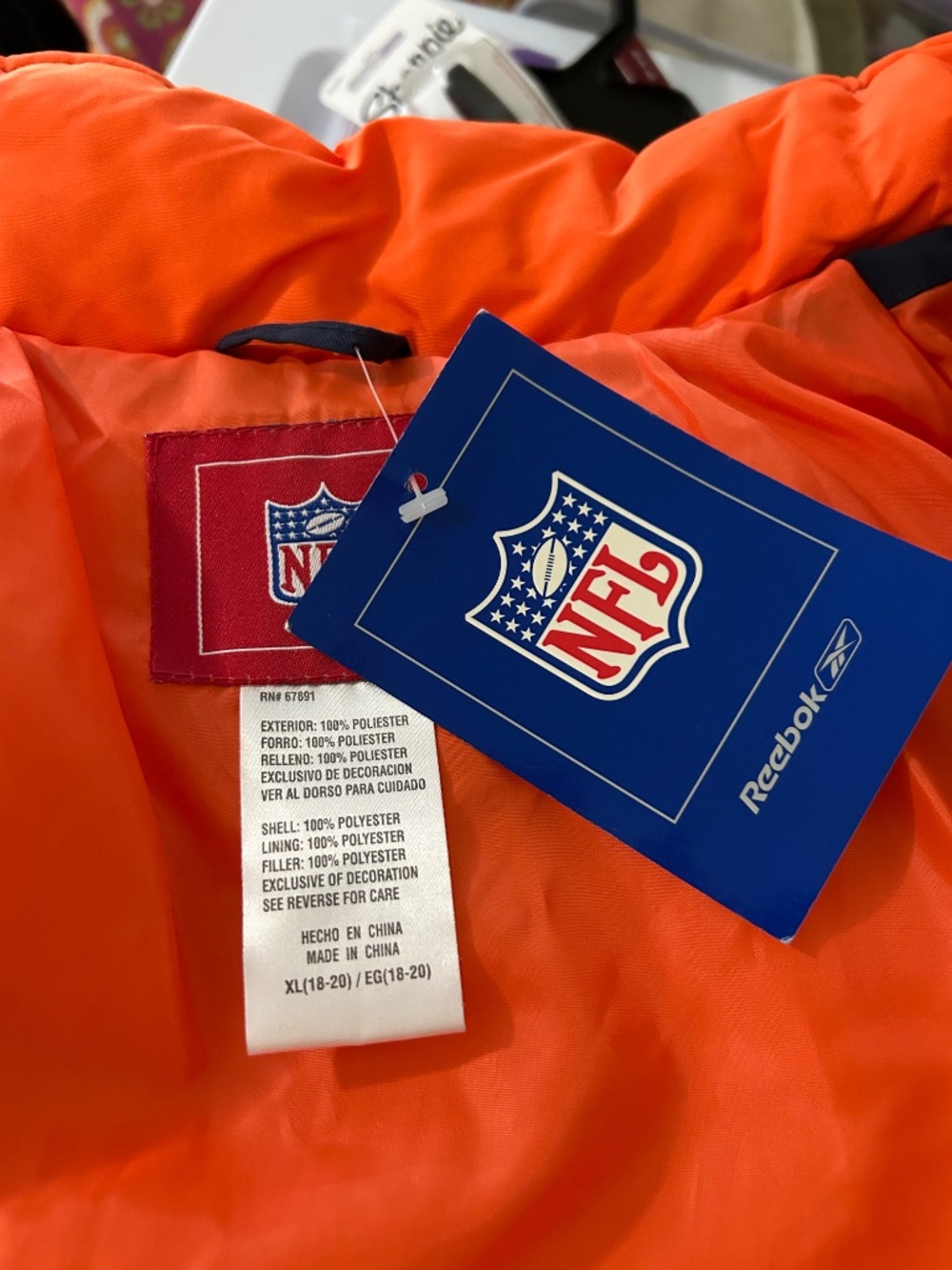 NWT Vintage Reebok NFL Denver Broncos Youth XL Puffer Jacket Coat Navy Orange - Picture 11 of 13